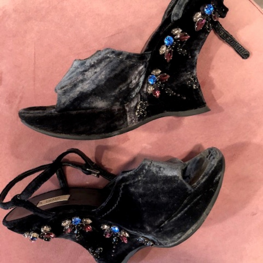 Prada Dragonfly Crushed Velvet Wedge Heels